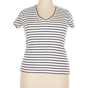 J. Crew Navy and White Striped V-Neck Tee